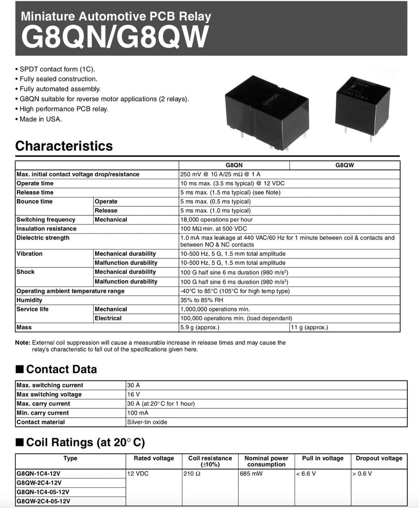 OMRON G8QN Ford Ford Fuel Pump Relay R303 12V Replaces F8VF-BA – Global ...
